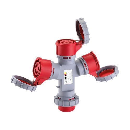 TOMA TRIPLE AÉREA 32AMP 3P+T 250V ROJO 6H IP67 (PULPO)