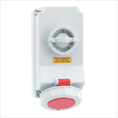 TOMA VISIBLE 32A 4P 380V-440V ROJO 3H IP67 C/INTERRUPTOR POR ENCLAVAMIENTO MECÁNICO